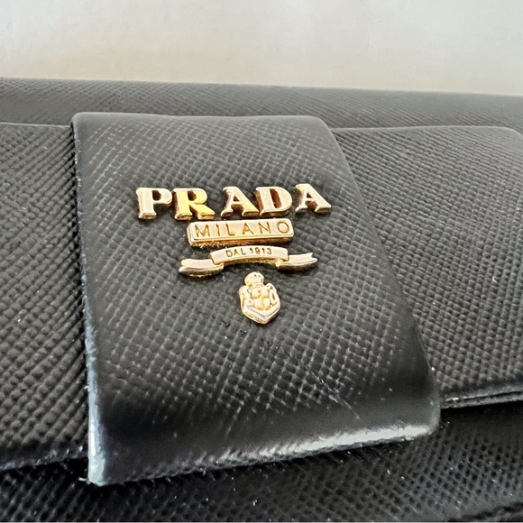 Prada Black Bow Wallet Saffiano Leather Continental Snap Front - Picture 3 of 12